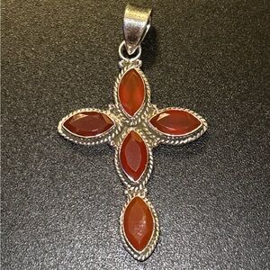 Elegant Silver and Red Cross Pendant